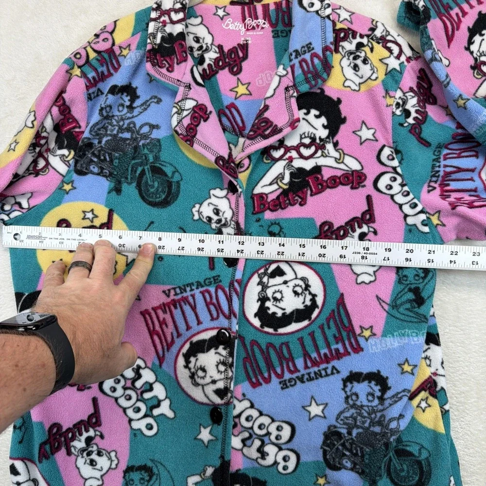 Betty Boop Fleece Pajama Top Women's XL Pink Graphic Button Front Sleep Shirt